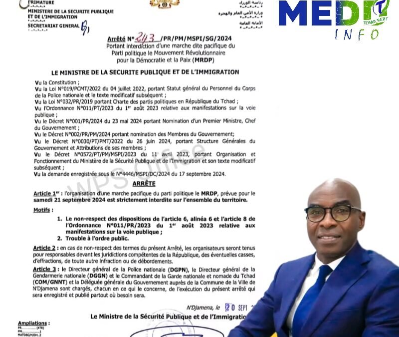Le Ministère de la Sécurité Publique interdit la marche pacifique du MRDP prévue pour le 21 septembre 2024