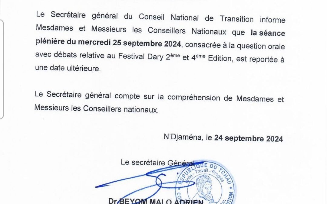 Communiqué :  Rapport de la Séance Plénière du CNT sur le Festival Dary : Une Nouvelle Date Sera Annoncée