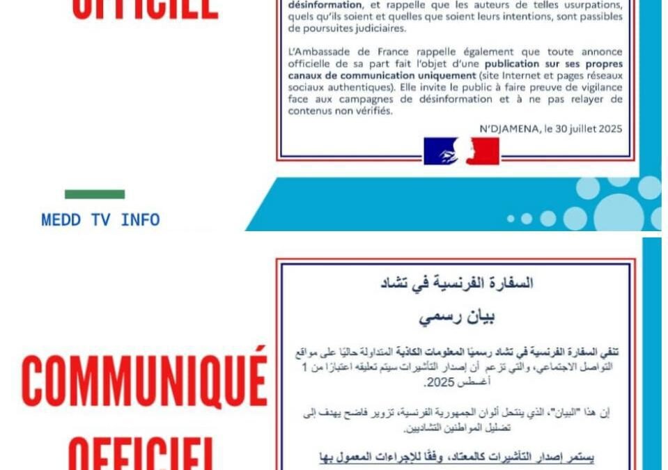 Suspension fictive des Visas- France/Tchad : L’Ambassade met fin à la rumeur et publie un communiqué officiel