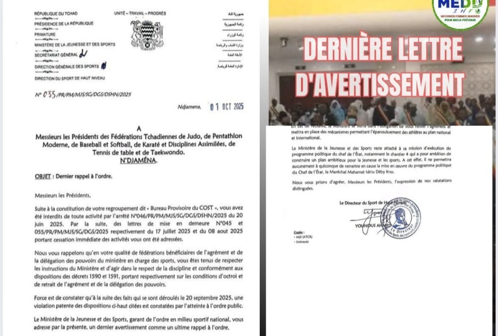 Sport tchadien : Dernier avertissement du Ministère aux fédérations récalcitrantes