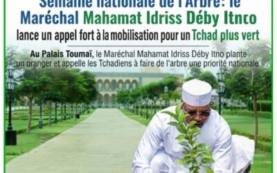 Au Palais ToumaĂŻ, le MarĂ©chal Mahamat Idriss DĂ©by Itno plante un oranger et appelle les Tchadiens Ă faire de lâarbre une prioritĂ© nationale